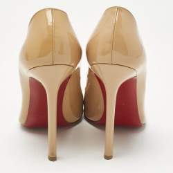 Pre Owned Christian Louboutin Beige Patent Leather Pigalle Pumps Size 37.5
