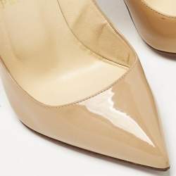Pre Owned Christian Louboutin Beige Patent Leather Pigalle Pumps Size 37.5