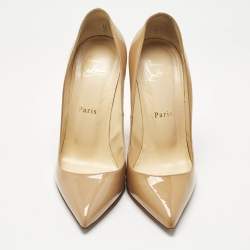 Pre Owned Christian Louboutin Beige Patent Leather Pigalle Pumps Size 37.5
