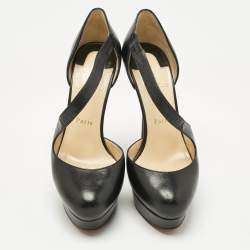 Pre Owned Christian Louboutin Black Leather Decalcoco Cross Strap Pumps 39