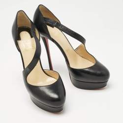 Pre Owned Christian Louboutin Black Leather Decalcoco Cross Strap Pumps 39