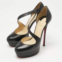 Pre Owned Christian Louboutin Black Leather Decalcoco Cross Strap Pumps 39