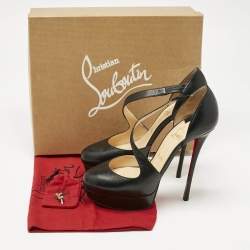 Pre Owned Christian Louboutin Black Leather Decalcoco Cross Strap Pumps 39