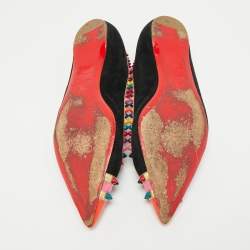 Pre Owned Christian Louboutin Tricolor Suede and Patent Leather Malabar Hill Ballet Flats Size 40.5
