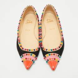 Pre Owned Christian Louboutin Tricolor Suede and Patent Leather Malabar Hill Ballet Flats Size 40.5