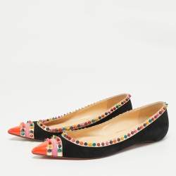 Pre Owned Christian Louboutin Tricolor Suede and Patent Leather Malabar Hill Ballet Flats Size 40.5