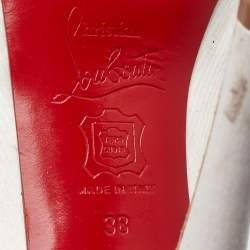 Pre Owned Christian Louboutin White Satin Lady Peep Toe Slingback Platform Pumps Size 38