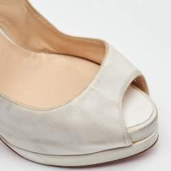 Pre Owned Christian Louboutin White Satin Lady Peep Toe Slingback Platform Pumps Size 38