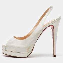 Pre Owned Christian Louboutin White Satin Lady Peep Toe Slingback Platform Pumps Size 38