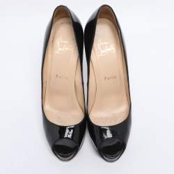 Pre Owned Christian Louboutin Black Patent Leather Very Prive Pumps Size 37.5