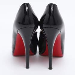 Pre Owned Christian Louboutin Black Patent Leather Very Prive Pumps Size 37.5