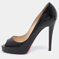 Pre Owned Christian Louboutin Black Patent Leather Very Prive Pumps Size 37.5