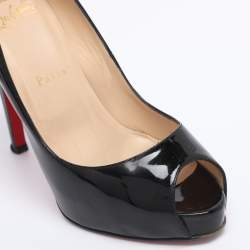 Pre Owned Christian Louboutin Black Patent Leather Very Prive Pumps Size 37.5