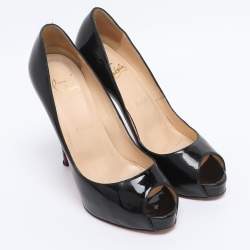 Pre Owned Christian Louboutin Black Patent Leather Very Prive Pumps Size 37.5