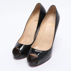 Pre Owned Christian Louboutin Black Patent Leather Very Prive Pumps Size 37.5