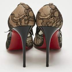 Pre Owned Christian Louboutin Beige/Black Lace and Mesh Hot Jeanbi 100 Pumps Size 38.5