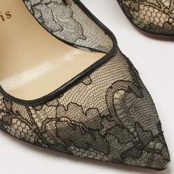 Pre Owned Christian Louboutin Beige/Black Lace and Mesh Hot Jeanbi 100 Pumps Size 38.5