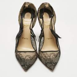 Pre Owned Christian Louboutin Beige/Black Lace and Mesh Hot Jeanbi 100 Pumps Size 38.5
