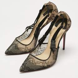 Pre Owned Christian Louboutin Beige/Black Lace and Mesh Hot Jeanbi 100 Pumps Size 38.5