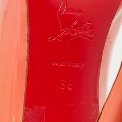 Pre Owned Christian Louboutin Coral Orange Patent Leather Flo Peep Toe Pumps Size 38