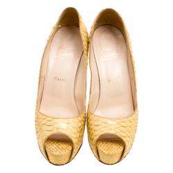 Christian Louboutin Metallic Gold Python Leather Altadama Peep Toe Pumps Size 40