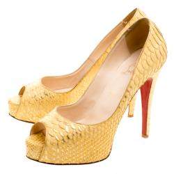 Christian Louboutin Metallic Gold Python Leather Altadama Peep Toe Pumps Size 40