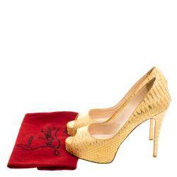 Christian Louboutin Metallic Gold Python Leather Altadama Peep Toe Pumps Size 40