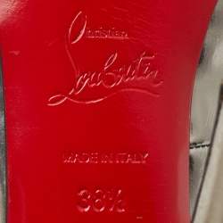 Pre Owned Christian Louboutin Silver/Rose Gold Leather Ruffle Mary Jane Pumps Size 38.5