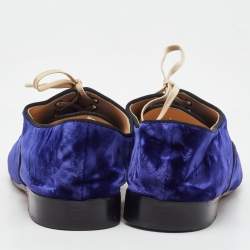 Pre Owned Christian Louboutin Blue Velvet Lace Up Oxford Size 38.5