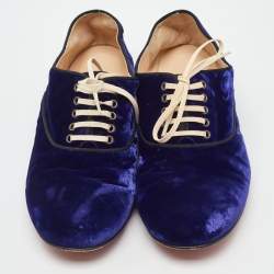 Pre Owned Christian Louboutin Blue Velvet Lace Up Oxford Size 38.5