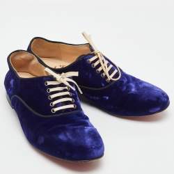 Pre Owned Christian Louboutin Blue Velvet Lace Up Oxford Size 38.5