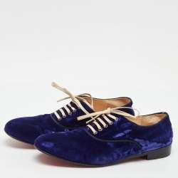 Pre Owned Christian Louboutin Blue Velvet Lace Up Oxford Size 38.5