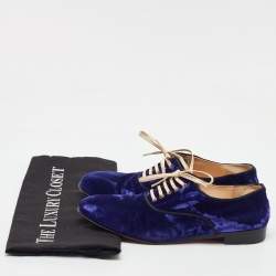 Pre Owned Christian Louboutin Blue Velvet Lace Up Oxford Size 38.5