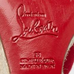Pre Owned Christian Louboutin Off White/Red Canvas Ibiza Espadrille Platform Wedge Pumps Size 38
