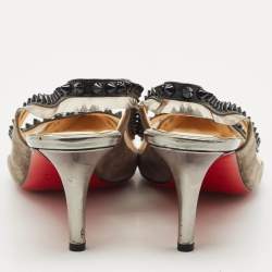 Pre Owned Christian Louboutin Tricolor Suede and PVC Paulina Slingback Pumps Size 40.5