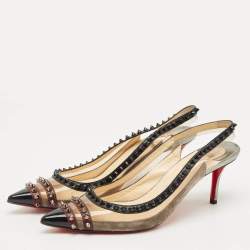 Pre Owned Christian Louboutin Tricolor Suede and PVC Paulina Slingback Pumps Size 40.5