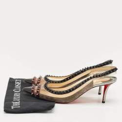 Pre Owned Christian Louboutin Tricolor Suede and PVC Paulina Slingback Pumps Size 40.5