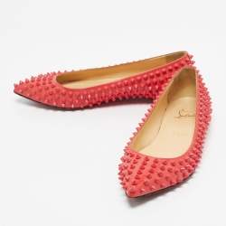 Pre Owned Christian Louboutin Red Patent Leather Pigalle Spikes Ballet Flats Size 37.5