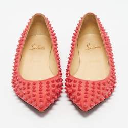 Pre Owned Christian Louboutin Red Patent Leather Pigalle Spikes Ballet Flats Size 37.5