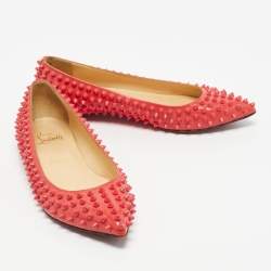 Pre Owned Christian Louboutin Red Patent Leather Pigalle Spikes Ballet Flats Size 37.5