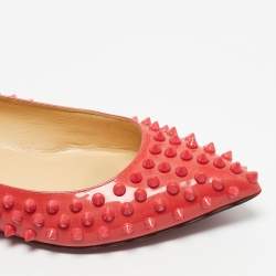 Pre Owned Christian Louboutin Red Patent Leather Pigalle Spikes Ballet Flats Size 37.5