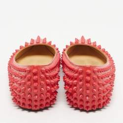 Pre Owned Christian Louboutin Red Patent Leather Pigalle Spikes Ballet Flats Size 37.5