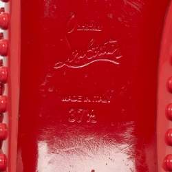 Pre Owned Christian Louboutin Red Patent Leather Pigalle Spikes Ballet Flats Size 37.5