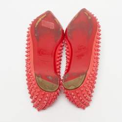 Pre Owned Christian Louboutin Red Patent Leather Pigalle Spikes Ballet Flats Size 37.5