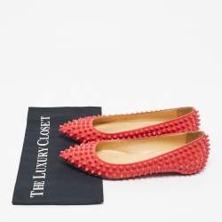Pre Owned Christian Louboutin Red Patent Leather Pigalle Spikes Ballet Flats Size 37.5