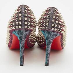 Pre Owned Christian Louboutin Multicolor Lurex Fabric Pigalle Follies Spikes Pumps Size 39