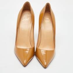 Pre Owned Christian Louboutin Beige Patent Leather Pigalle Pumps Size 39