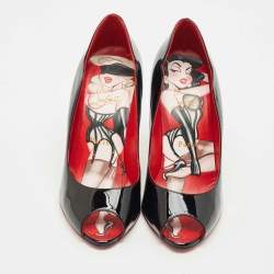 Pre Owned Christian Louboutin Black Patent Leather Chick Up Pumps Size 39.5
