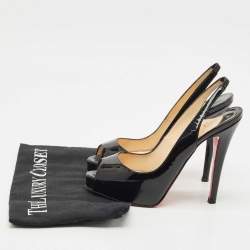Pre Owned Christian Louboutin Black Patent Leather Lady Peep Slingback Pumps Size 35
