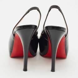Pre Owned Christian Louboutin Black Patent Leather Lady Peep Slingback Pumps Size 35